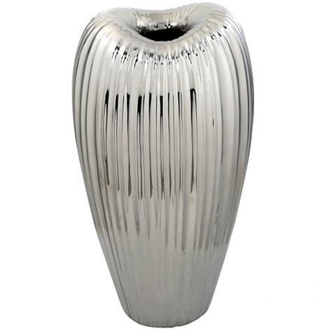 Large Silver Ribbed Vase | Silver Ribbed Vase | Silver Vase