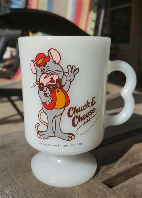 Chuck E. Cheese Milk Glass Mug, Pedestal Coffee Mug, Pizza Time Theatre ...