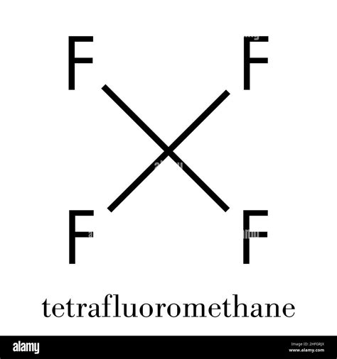 Tetrafluoromethane (carbon tetrafluoride, CF4) greenhouse gas molecule. Skeletal formula Stock ...