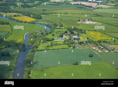 An aerial view of the Shropshire countryside with the village of ...