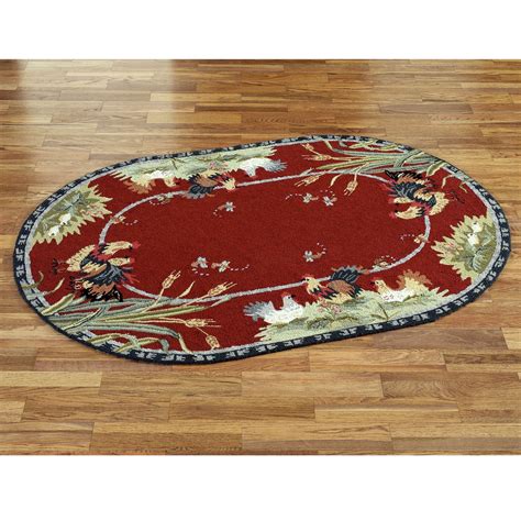 Rooster and Hens Oval Rugs