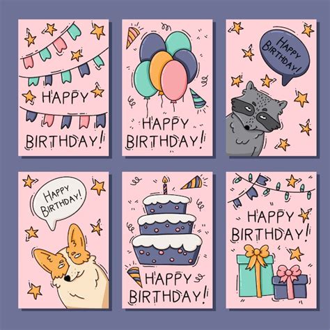 Premium Vector | Birthday cards with animals