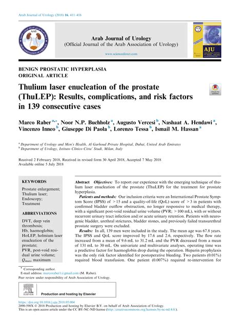 (PDF) Thulium laser enucleation of the prostate (ThuLEP): Results, complications, and risk ...