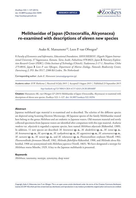 (PDF) Melithaeidae of Japan (Octocorallia, Alcyonacea) re-examined with ...