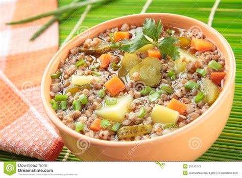 Soup with Buckwheat Groats, Pickles and Green Onions Stock Image - Image of potato, cuisine ...