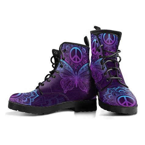 Purple Butterfly Boots | Vegan Leather Lace Up Printed Boots For Women