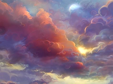 Wallpaper : sunlight, colorful, sunset, anime, artwork, stars, clouds ...