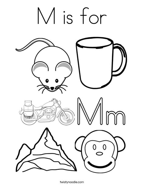 M is for Coloring Page - Twisty Noodle