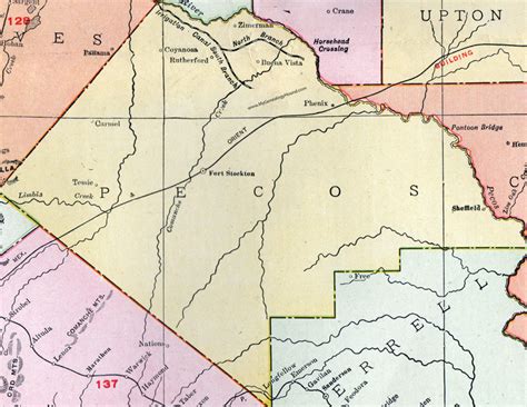 Pecos County, Texas, Map, 1911, Fort Stockton, Sheffield, Longfellow ...