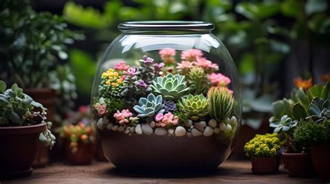 Premium AI Image | A terrarium filled with miniature succulents and flowers