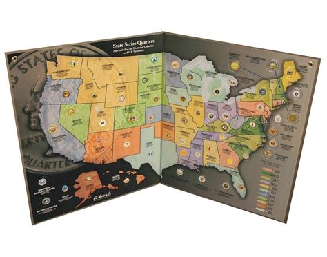 US State Series Quarter Collection Coin Map Display 50 States DC + Terr ...