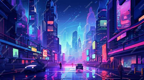 Premium Photo | A digital painting illustration of a cyberpunk city