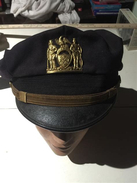 Old Original NYPD Hat Complete W/ Hat Badge Gold Strap, Buttons ...