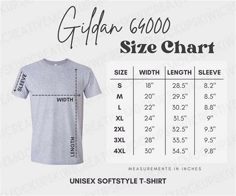 Gildan 64000 Size Chart, Gildan Shirt Size Guide, T-shirt Size Measurements, Gildan Soft-style ...