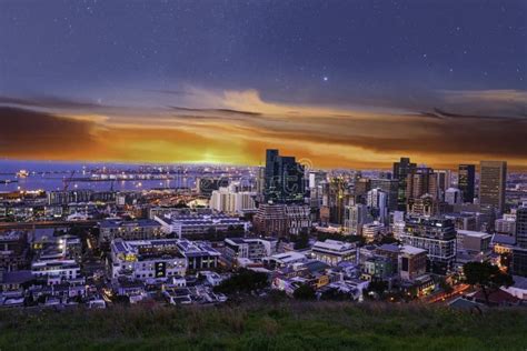 Cape Town City at Night Illuminated Skylines and Streets Stock Photo ...