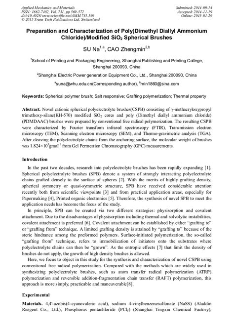 Preparation and Characterization of Poly(Dimethyl Diallyl Ammonium Chloride)/Modified SiO2 ...