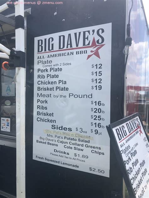 Online Menu of Big Dave's All-American BBQ Restaurant, Piedmont, South Carolina, 29673 - Zmenu