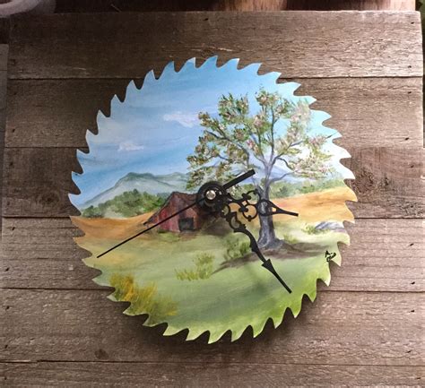 Saw Blade Painting Clock Barn Oil Painting Appalachian - Etsy