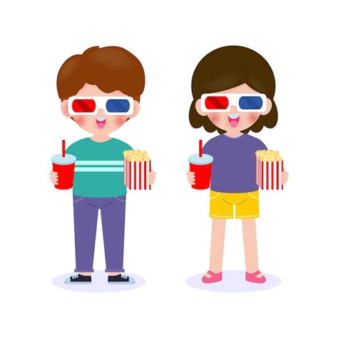 Premium Vector | Young boy and girl watching movie, Happy couple going to a movie together