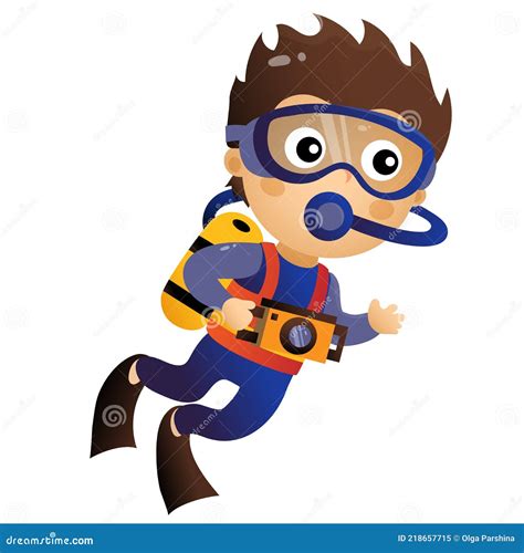 Cartoon Little Boy Scuba Diver. Marine Photography or Shooting ...