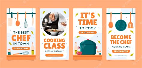 Premium Vector | Chef and gastronomy instagram stories collection