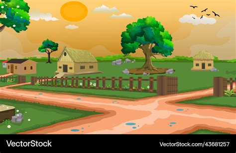 Village cartoon background morning Royalty Free Vector Image