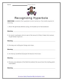 Hyperbole Worksheets