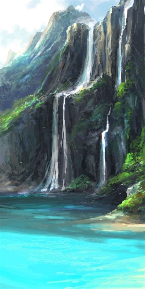 Watercolor Painting Waterfall Beautiful Easy Nature Drawings - greeneyes-fanfiction