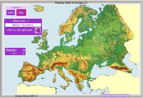 Bilingual Reading Corner: Physical Relief of Europe - interactive map