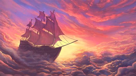 Ship Sailing on the Cloud 4K wallpaper