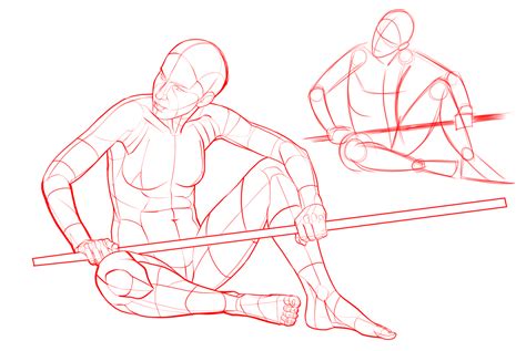 Fighting Reference Staff Poses Drawing