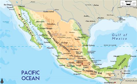 Large physical map of Mexico with major cities | Mexico | North America ...