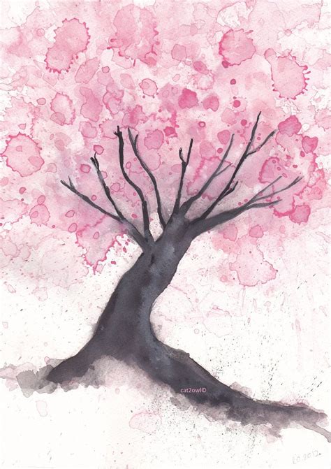 Images For > Cherry Tree Flower Drawing | Flower drawing, Tree watercolor painting, Drawings