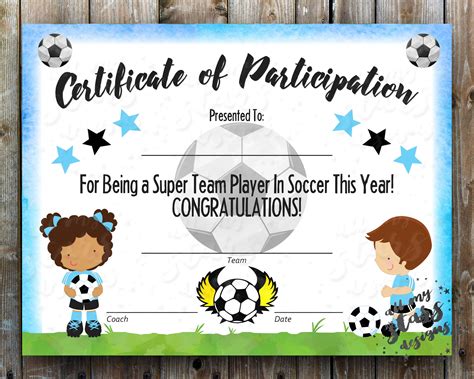 Printable Soccer Participation Certificate Sports Award - Etsy | Soccer awards, Sports awards ...