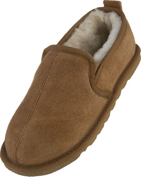 Mens Gents Luxury Thick Sheepskin Lined Bootie Slippers Boot Hard Sole ...