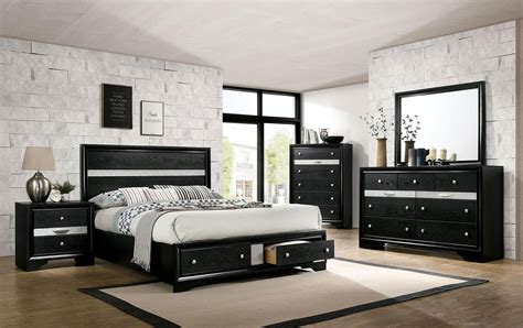 Contemporary Black Solid Wood Queen Bedroom Set 5pcs FOA CM7552BK Chrissy - Walmart.com