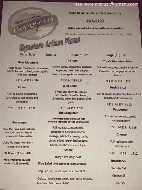 Menu at Goat Mountain Pizzeria, Bonners Ferry