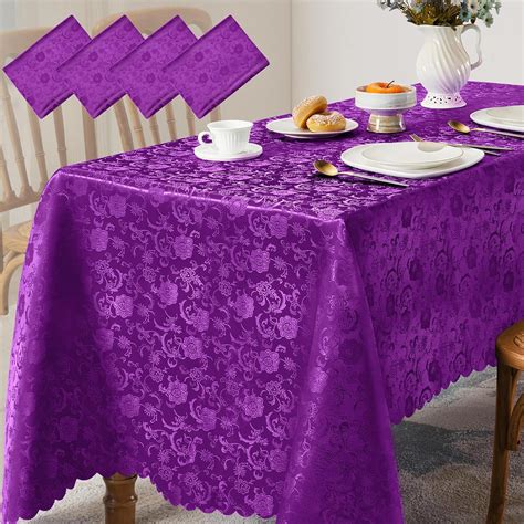 Amazon.com: Cobedzy 4 Packs Purple Satin Tablecloth, 58 x 102 Inches Damask Tablecloth Jacquard ...