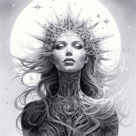Stellar Enchantress Black and White Celestial Concept Art - Etsy UK in 2024 | Grayscale art ...