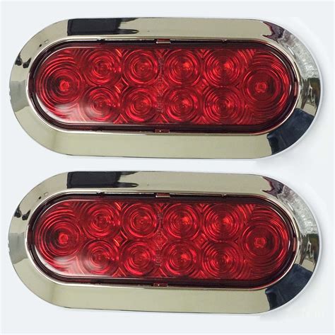 2 Red 6" Oval LED Trailer Stop/Turn/Tail Lights Surface Mount Chrome 24029 | eBay