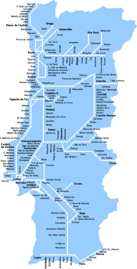 Mappa ferroviaria del Portogallo