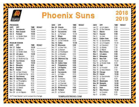 Phoenix Suns Schedule Printable