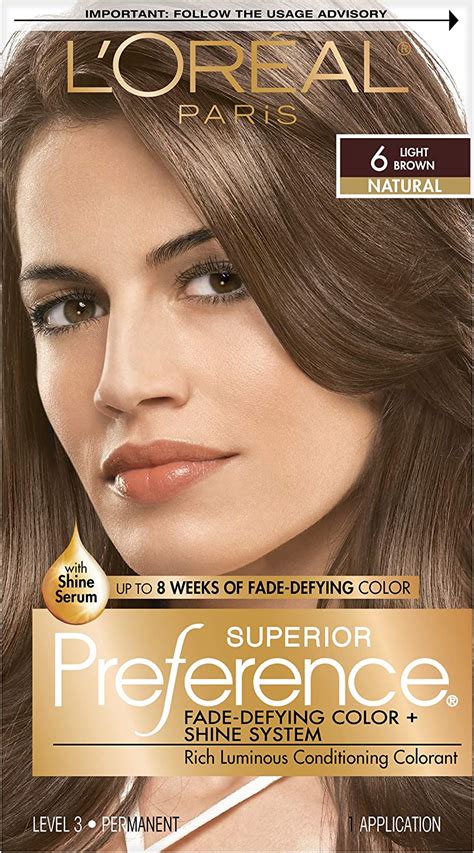 L'Oreal Paris Superior Preference Fade-Defying + Shine Permanent Hair Color, 6 Light Brown, Pack ...