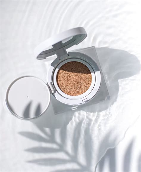 Korean Foundation Cushion with Spf on the Water Surface Under Palm Leaf Shadow. Stock Image ...