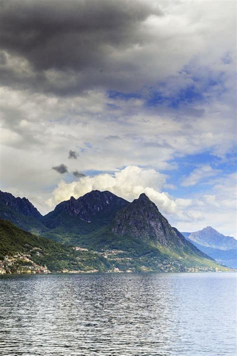 Lake Lugano, Switzerland stock photo. Image of mountain - 136540502