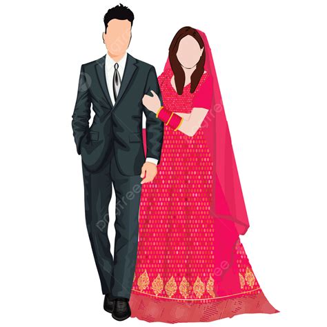 Indian Wedding Couple Standing Wearing Suit And Lehenga Transparent Free, Indian Wedding Couple ...