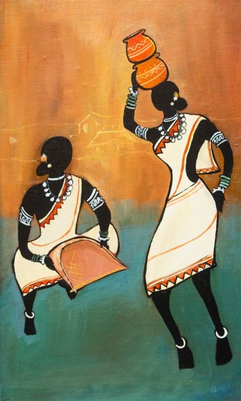 Women in Bastar - Bastar Folk Art (2ft x 2ft) - International Indian Folk Art Gallery