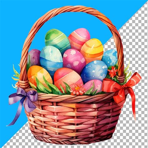 Premium PSD | Easter in basket watercolor clipart illustration