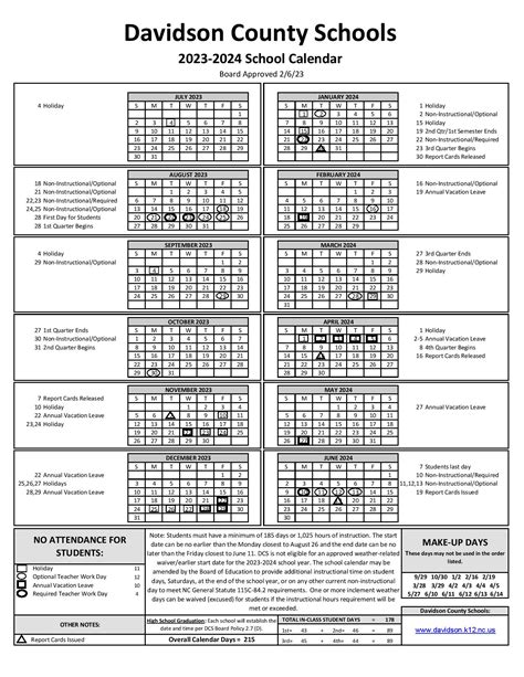 Davidson County Schools Calendar 2024-2025 (Holiday Breaks)