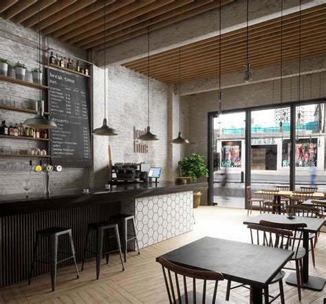 Break Time Café Interior Ceiling Wood Bar Tiles Lighting Window Floor | Coffee shop interior design